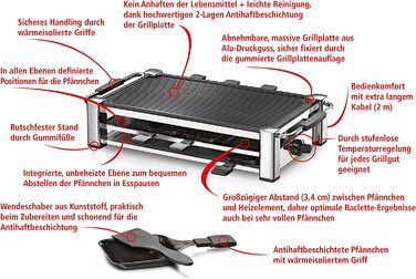 Гриль-раклетница ROMMELSBACHER RCC 1500 / 1500 Вт / на 8 человек / антипригарное покрытие / хром