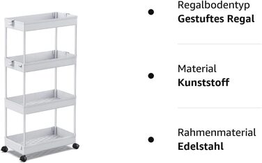 Полка на колёсиках с 4 уровнями 40x22x86 см, серая SPACEKEEPER