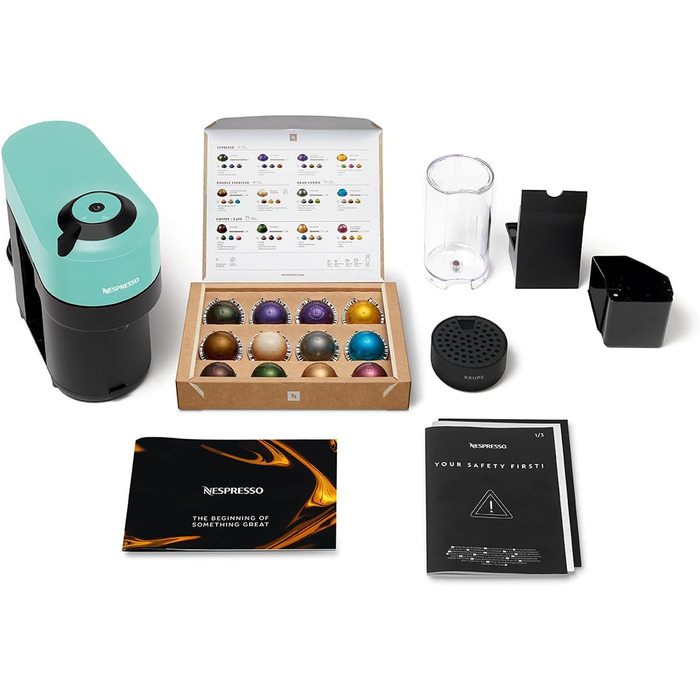 Капсульная кофемашина 1500 Вт, мятно-зеленая Nespresso Vertuo Pop ‎XN9204 Krups