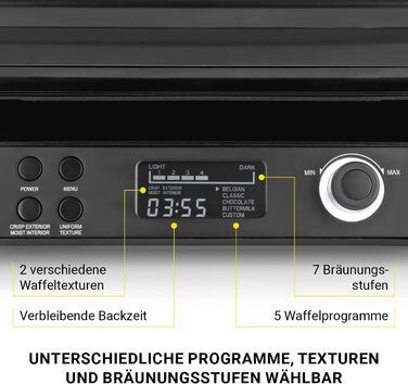 Вафельница N8werk Premium Midnight Edition / 1600 Вт / 7 уровней жарки / 5 программ / нержавеющая сталь