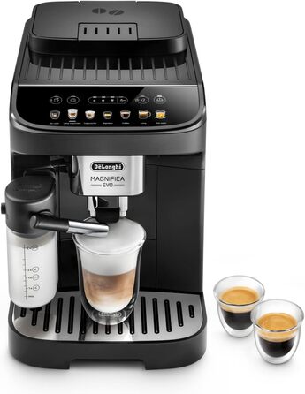 Кофемашина на 2 чашки с системой подачи молока LatteCrema, 7 рецептов, черная Magnifica Evo De'Longhi